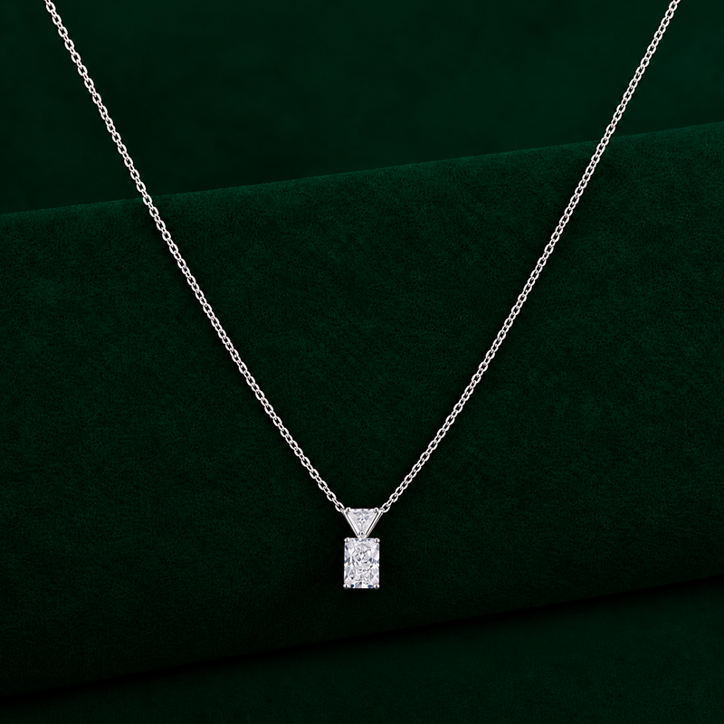 radiant cut diamond pendant with radiant diamond chain pendant.
