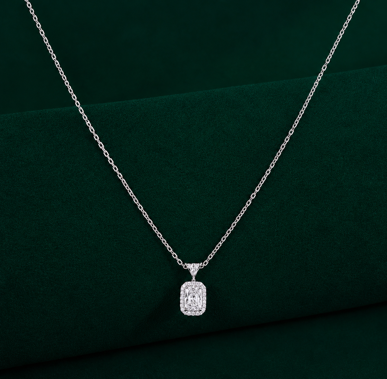 Radiant Diamond Station Necklace With Bezel Station Chain