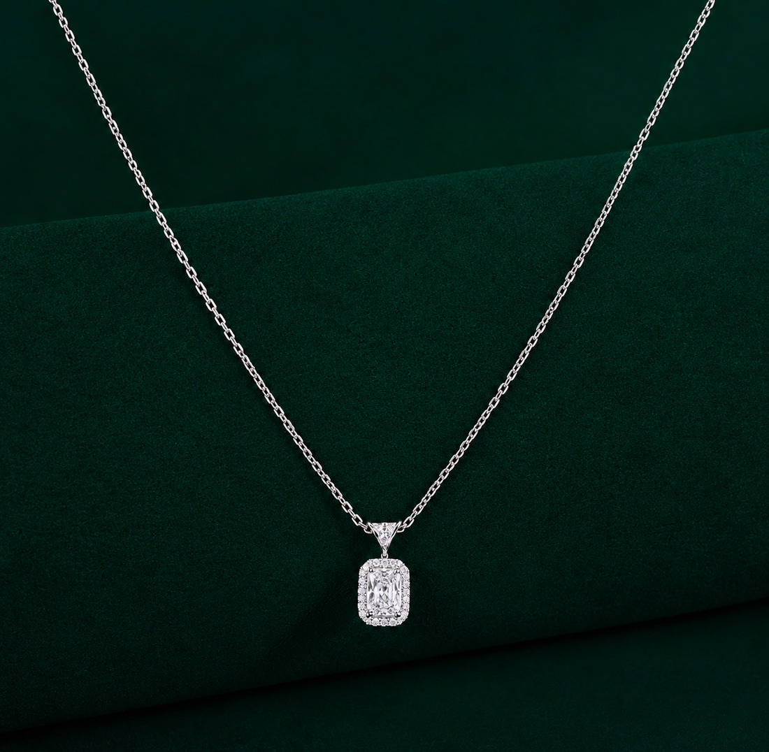 Radiant Diamond Station Necklace With Bezel Station Chain