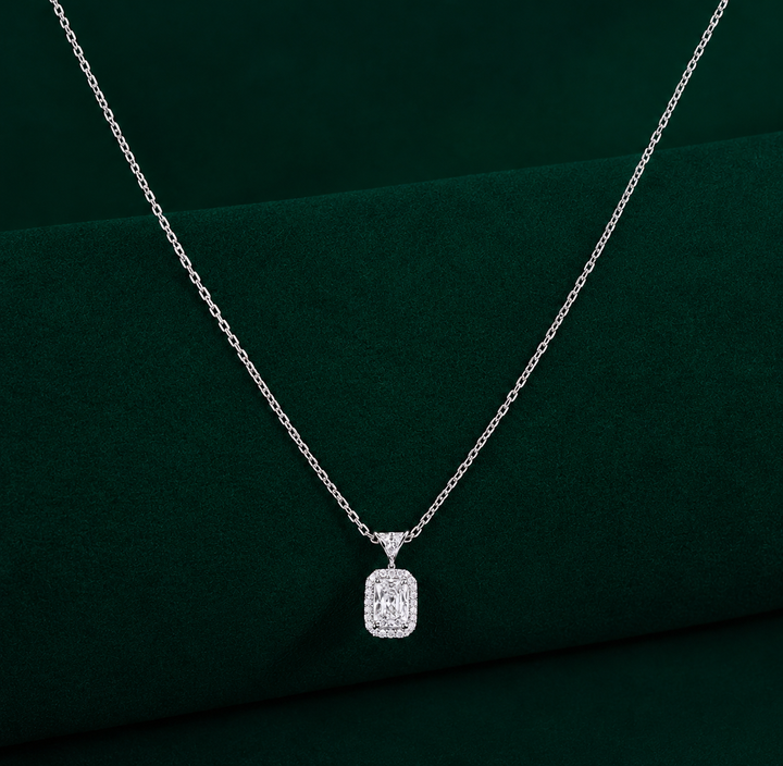 Radiant Diamond Station Necklace With Bezel Station Chain