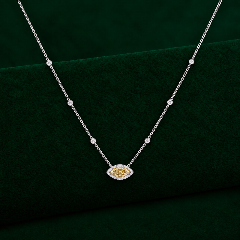 fancy yellow marquise diamond with horizontal marquise diamond.
