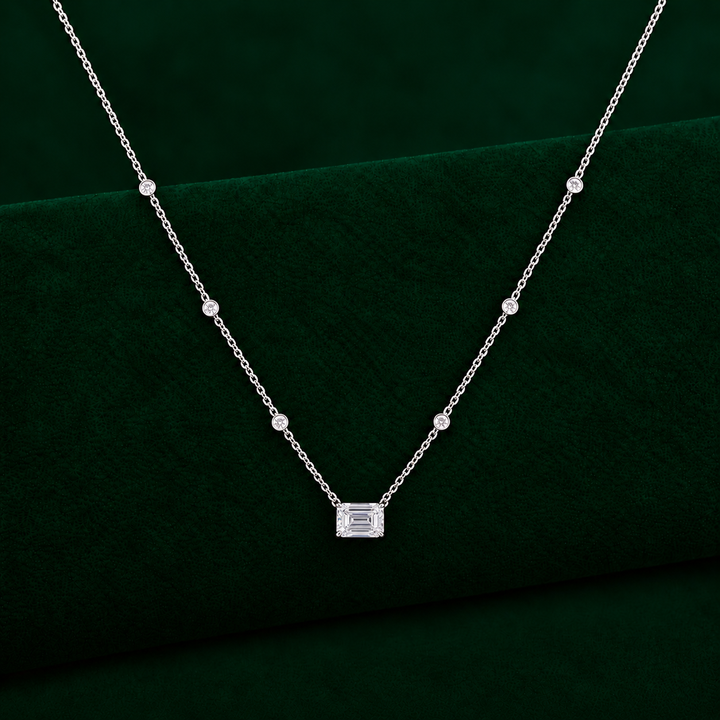 station necklace with rectangular diamond.

