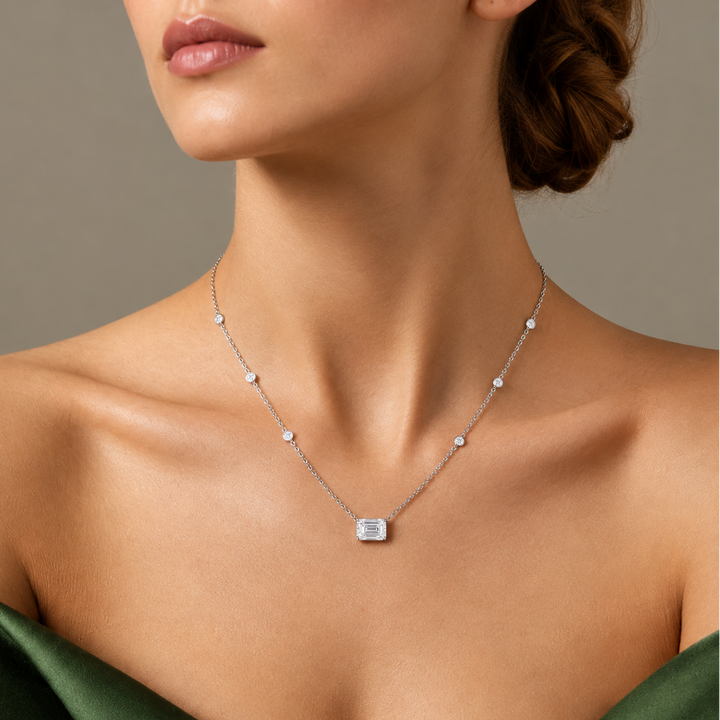 station necklace with rectangular diamond.

