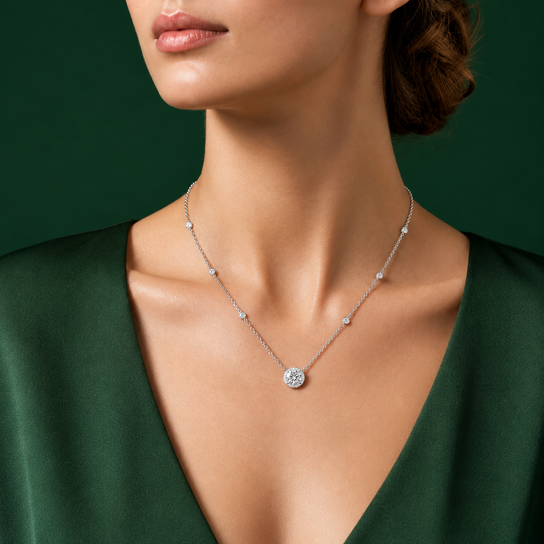 spring ring lock with lab grown diamond pendant.

