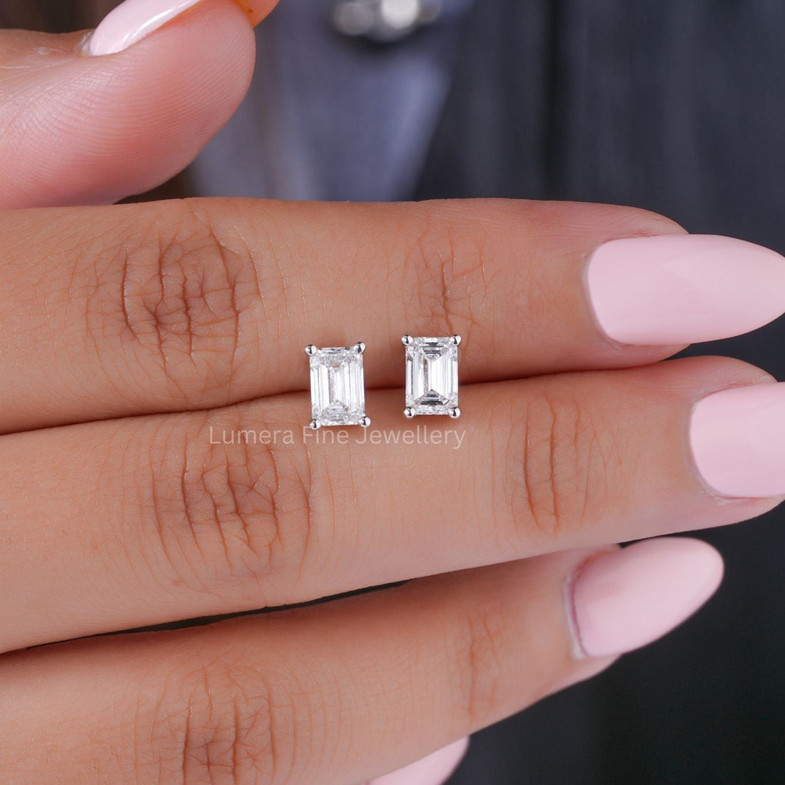 Push Back Earrings with stud diamond earrings.
