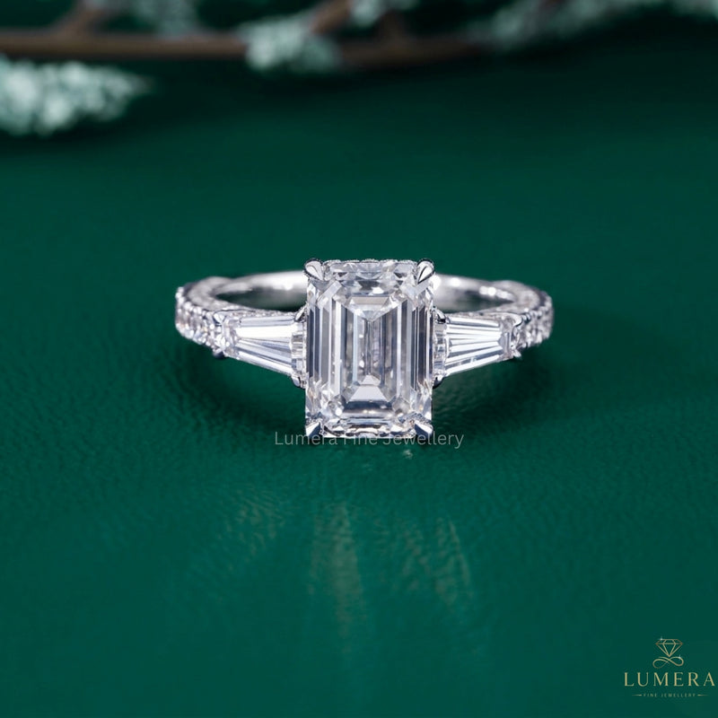 Emerald Cut Diamond Engagement Ring In hidden Halo Setting