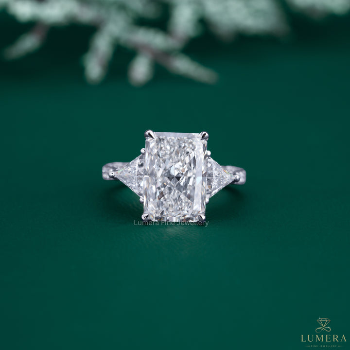 Pave diamond engagement ring with radiant diamond ring.