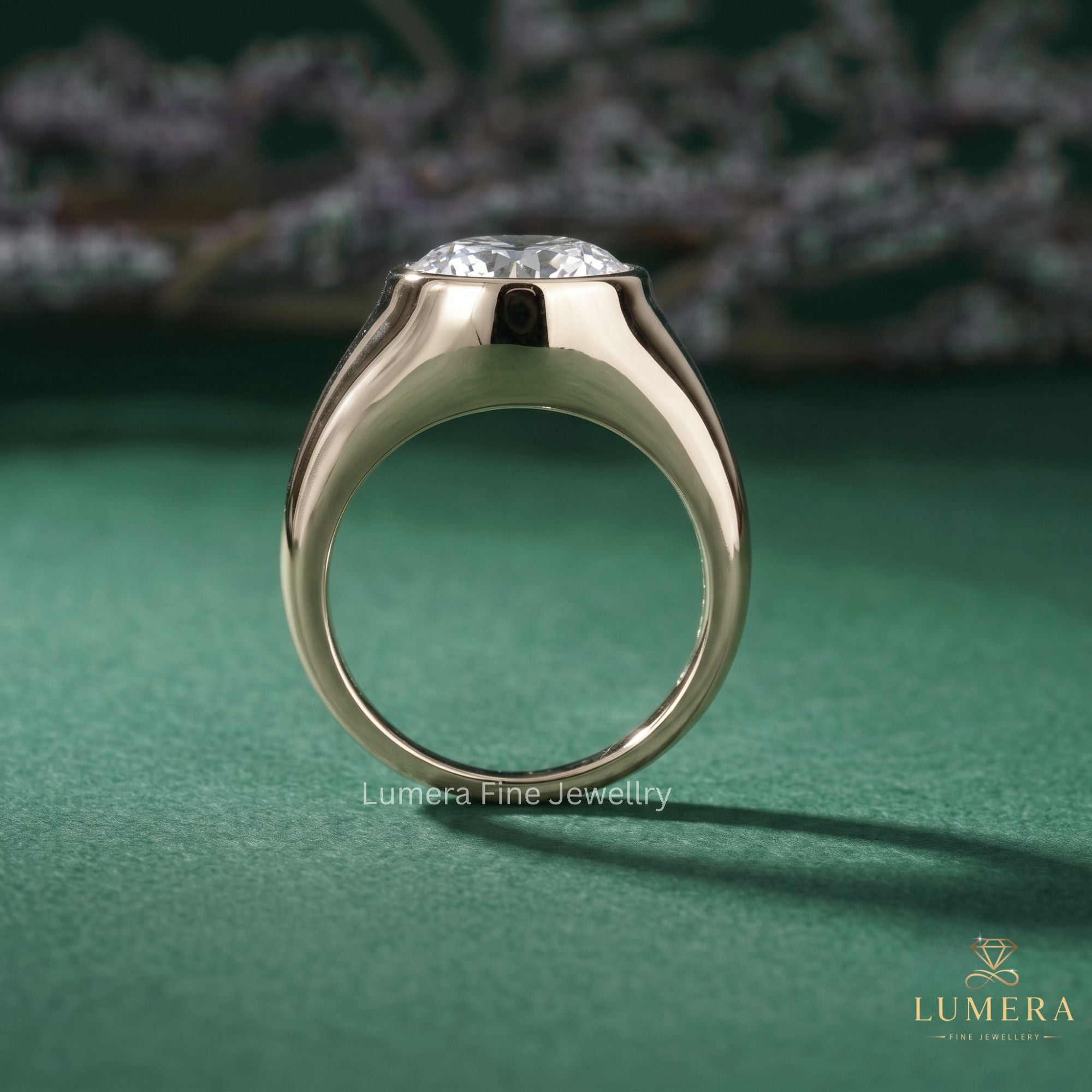 round diamond solitaire ring with tapered shank setting.
