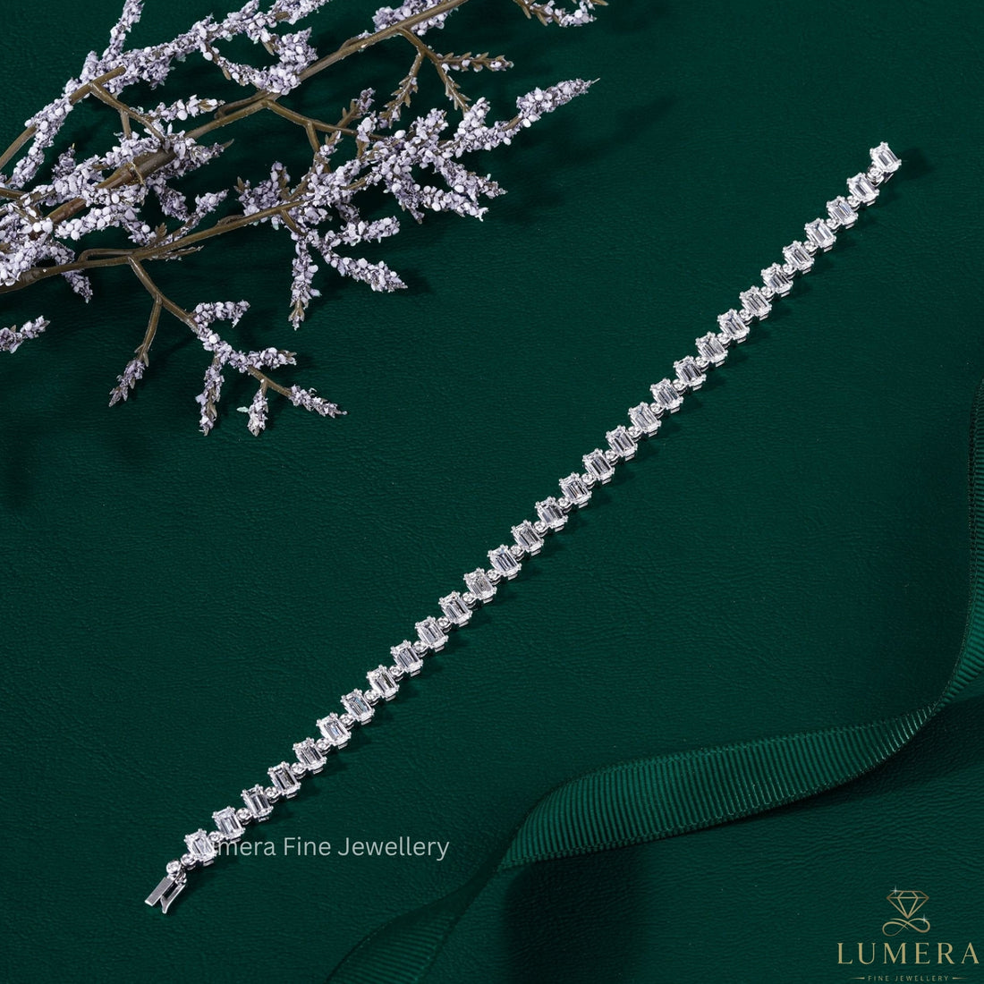 Emerald-Round Lab Grown Diamond Zig Zag  Pattern Tennis Bracelet