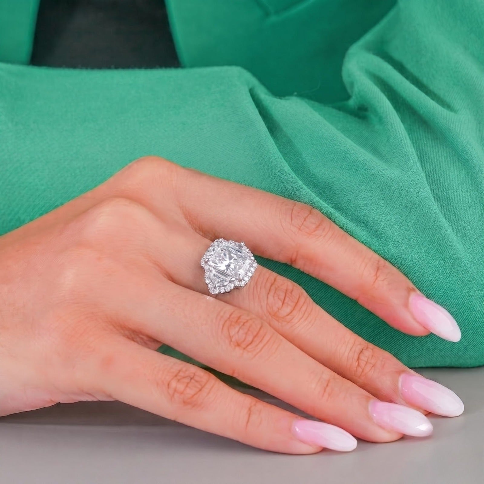 Radiant Diamond Engagement Ring With Cadillc Side Stones