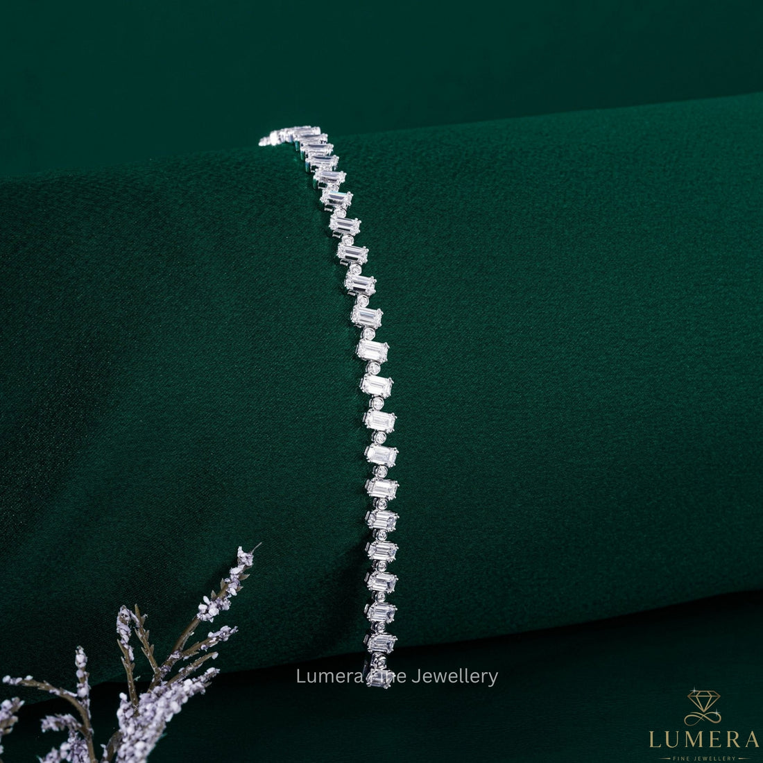 Emerald-Round Lab Grown Diamond Zig Zag  Pattern Tennis Bracelet