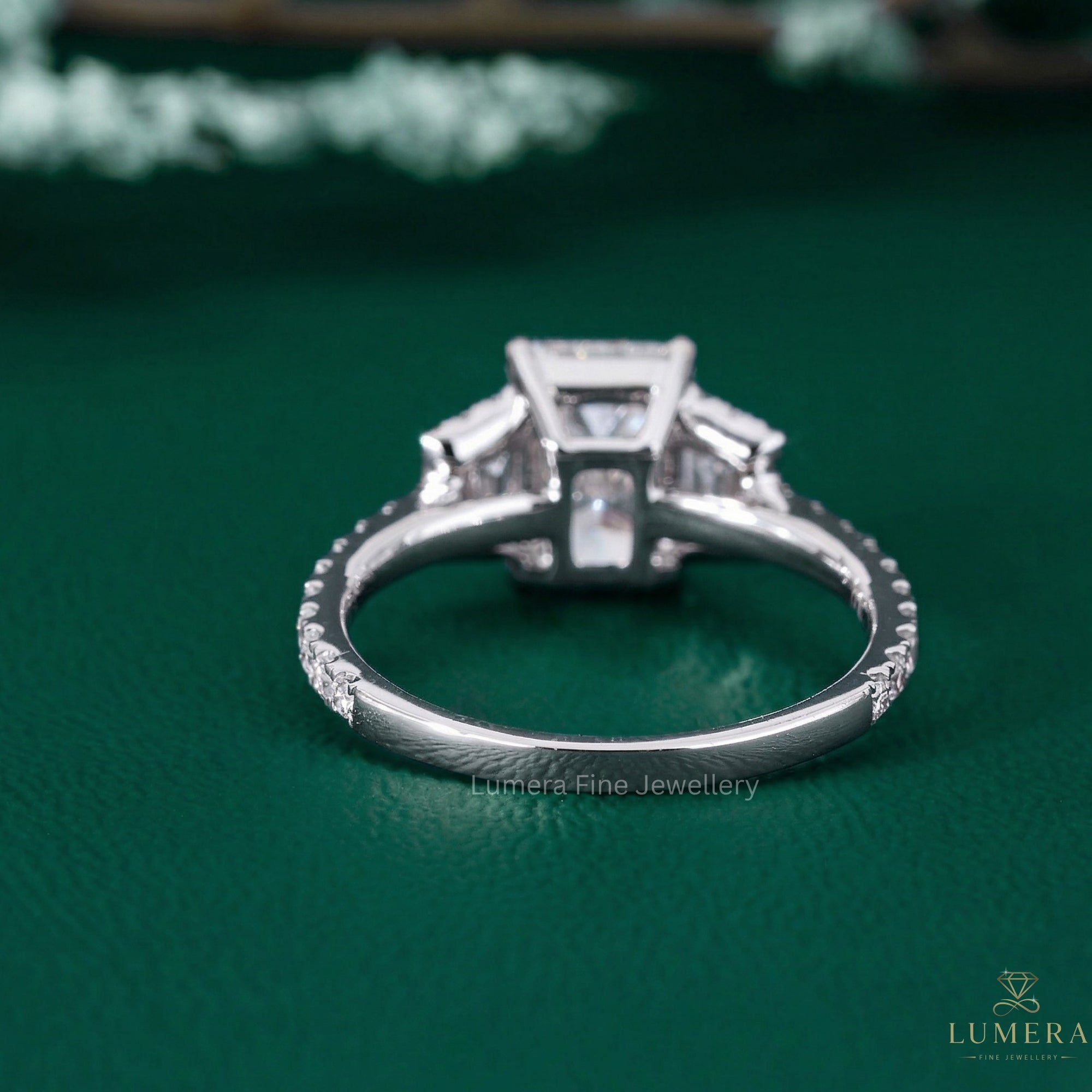 three diamond ring with radiant diamond ring.
