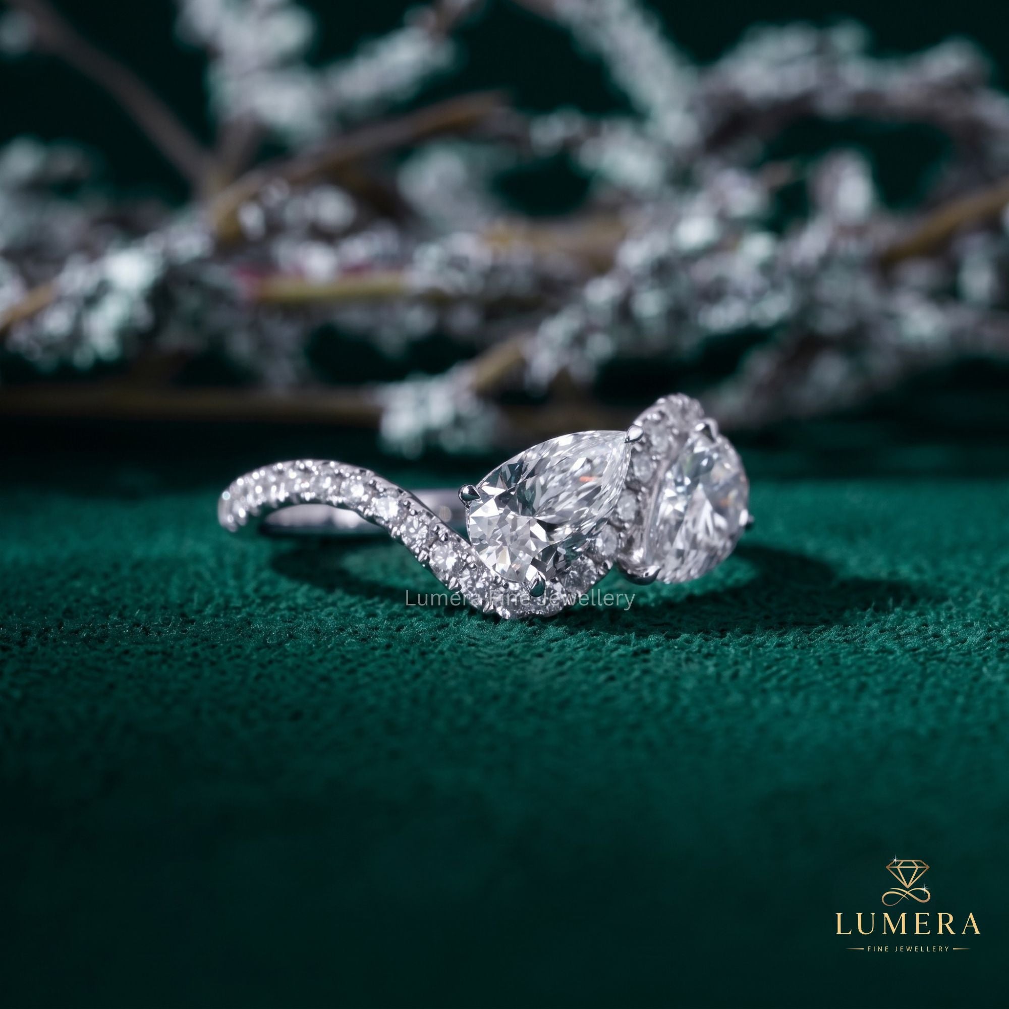 Toi et moi engagement ring with Pear two stone ring.
