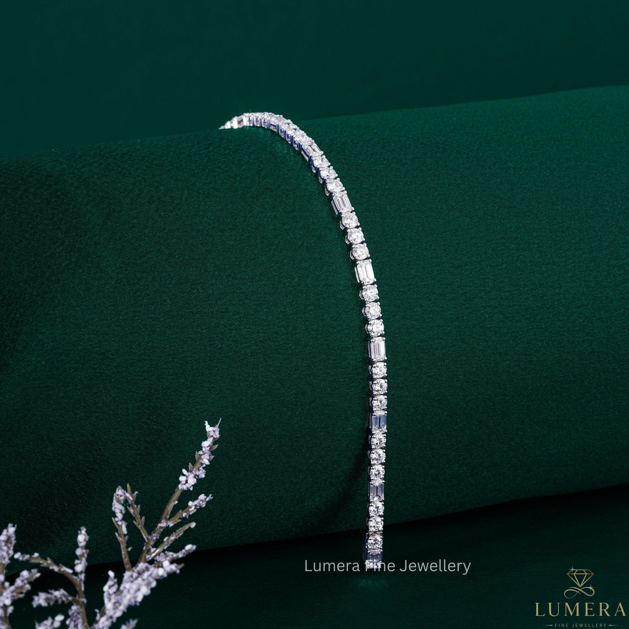 Emerald and Round Lab Grown Diamond Tennis Bracelet