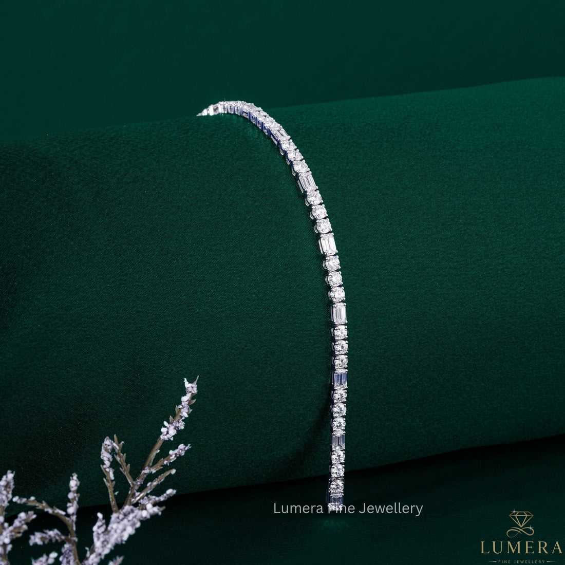 Emerald and Round Lab Grown Diamond Tennis Bracelet