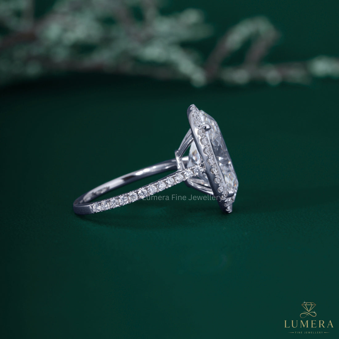 Cathedral setting ring with cathedral engagement ring.
