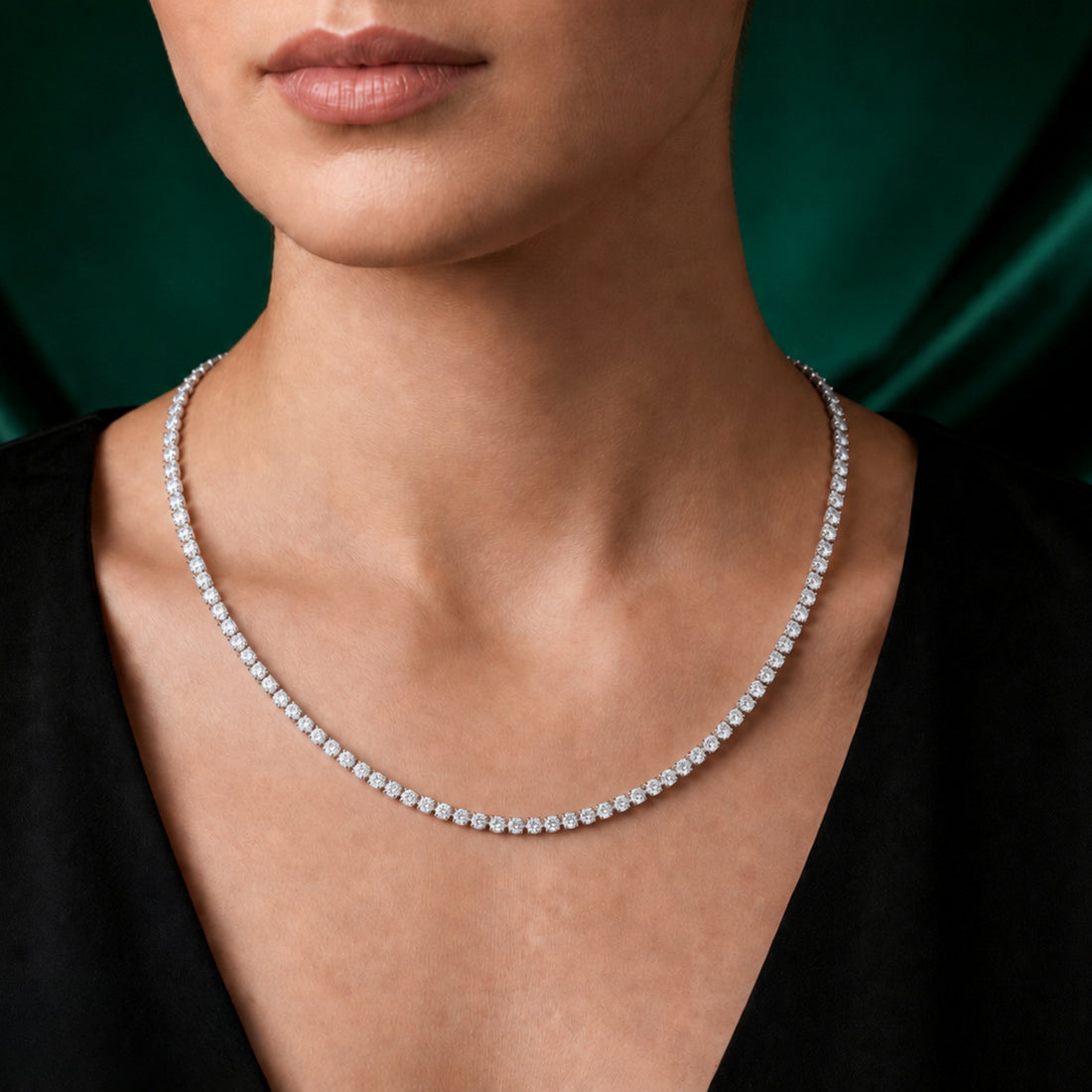 inline setting necklace with eternity tennis necklace.
