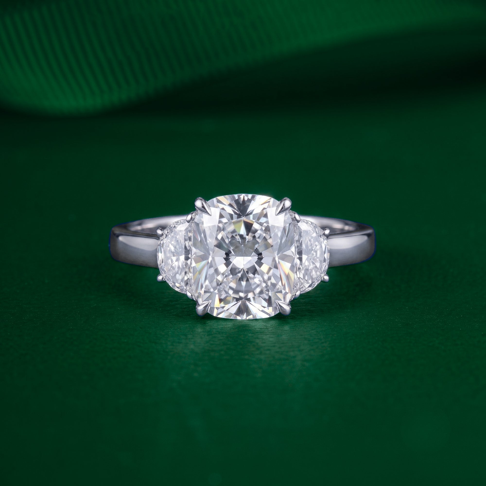 cushion cut diamond ring in past present future ring style.
