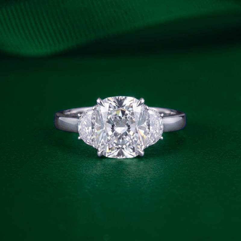 cushion cut diamond ring in past present future ring style.
