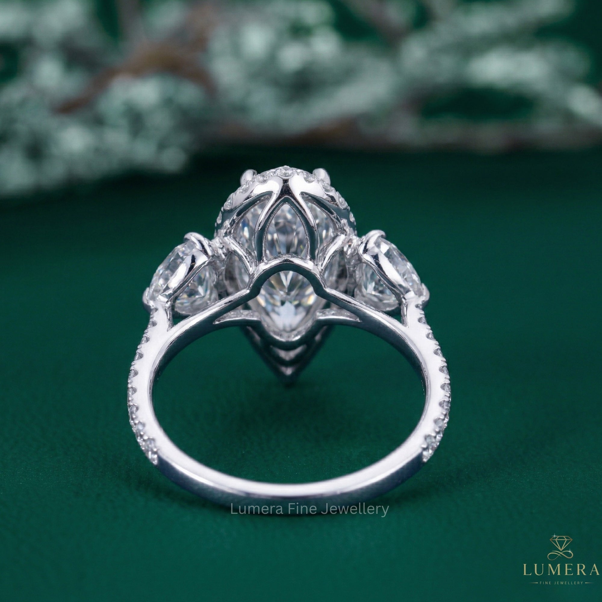 halo diamond ring with halo engagement ring.