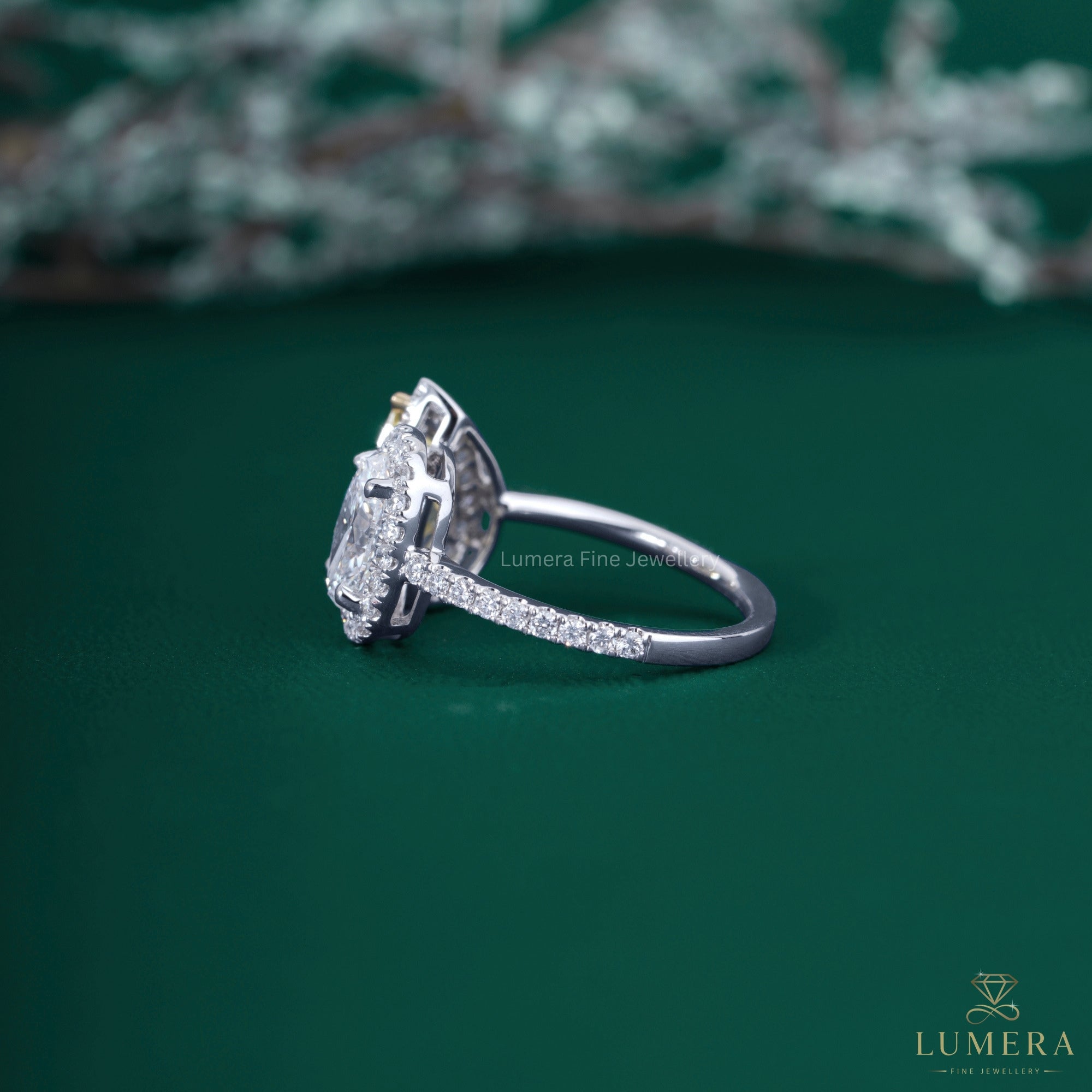 Halo ring with halo engagement ring.