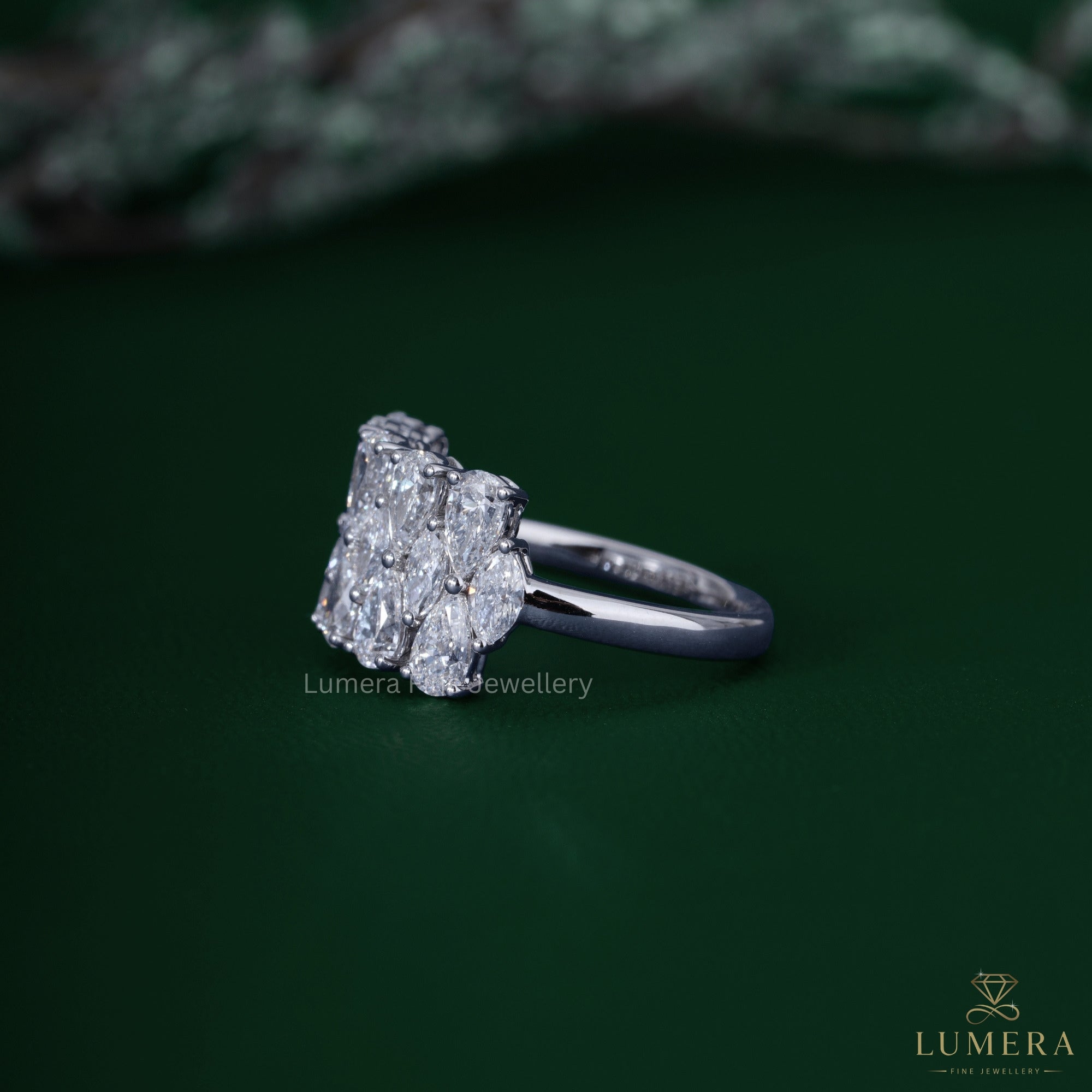 three row diamond band with multi row diamond band.
