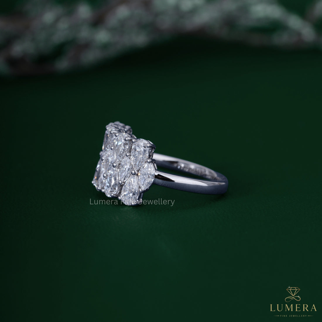 three row diamond band with multi row diamond band.
