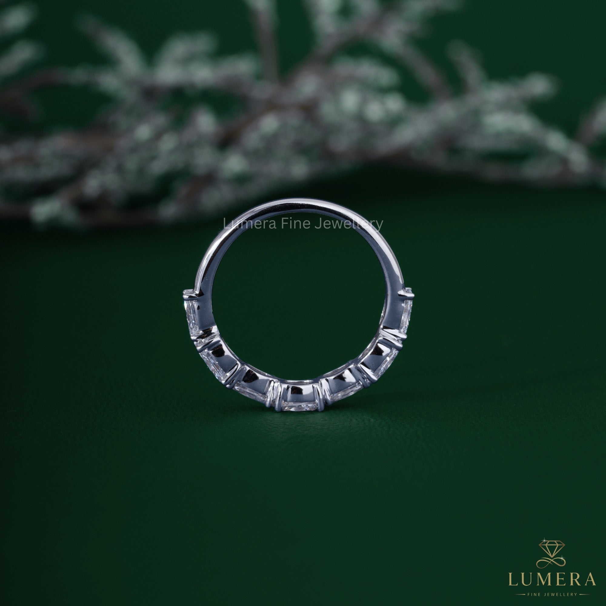 Half eternity band with solid gold band.