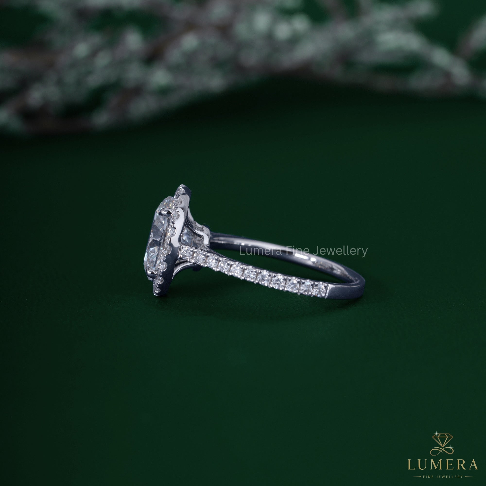 Pave engagement ring setting with claw prong ring.