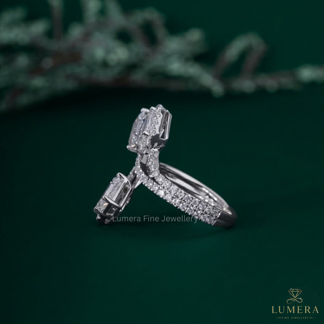 Split shank ring with open gap diamond ring.