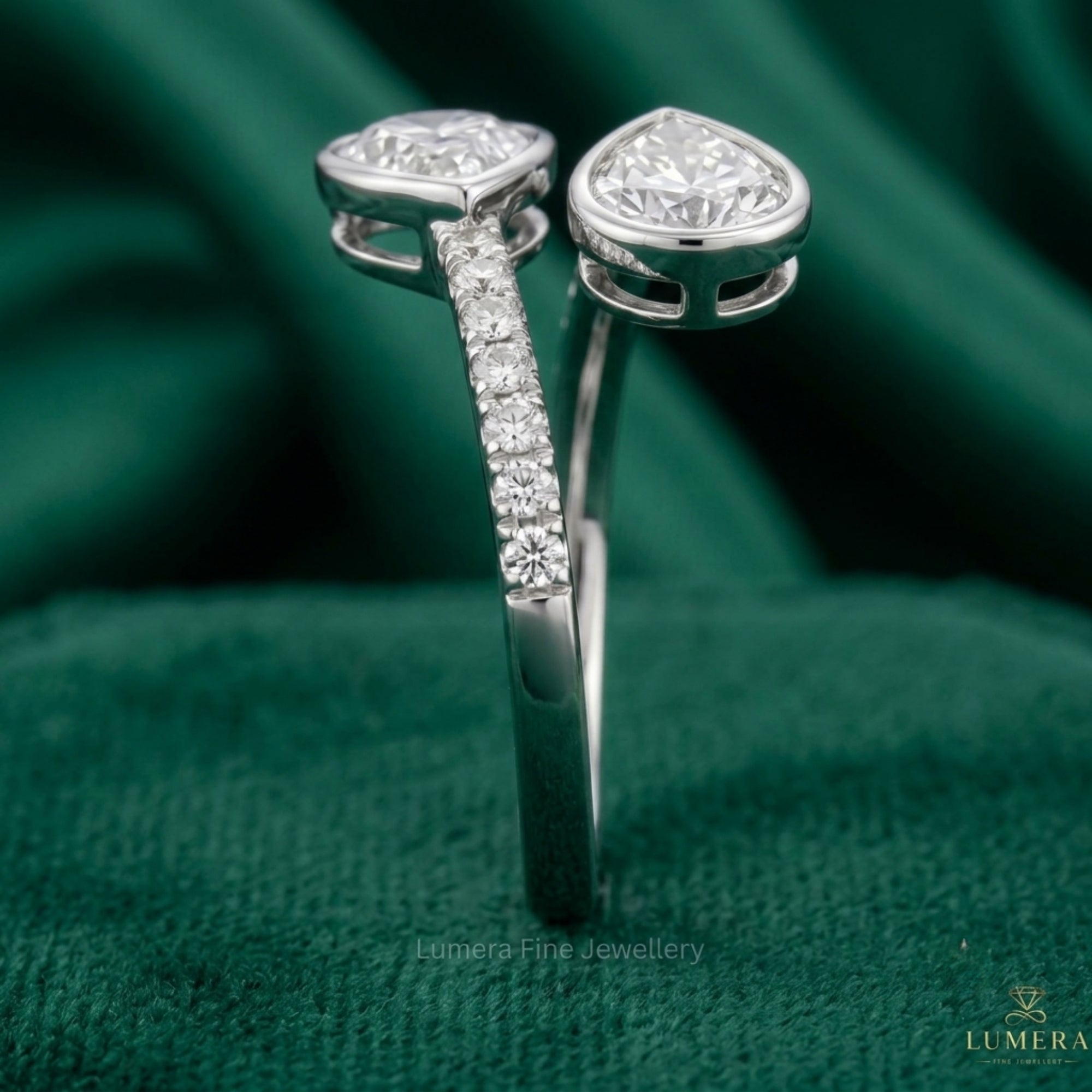Bezel Set  Pear Toi Et Moi Engagement Ring