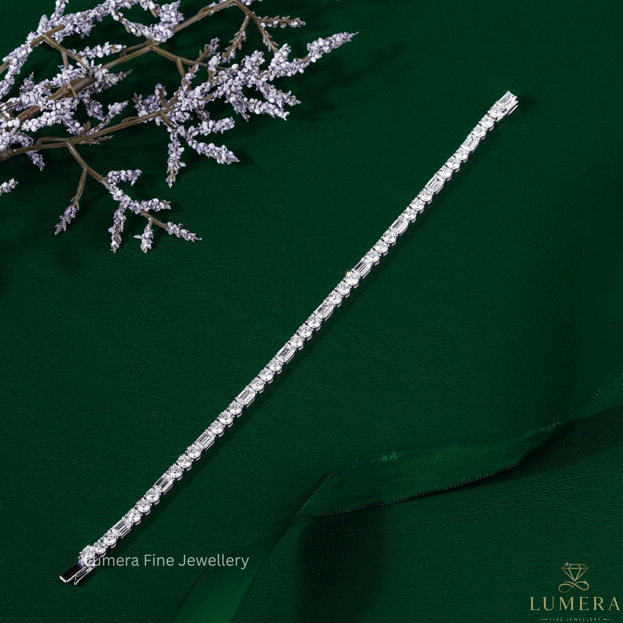 Emerald and Round Lab Grown Diamond Tennis Bracelet