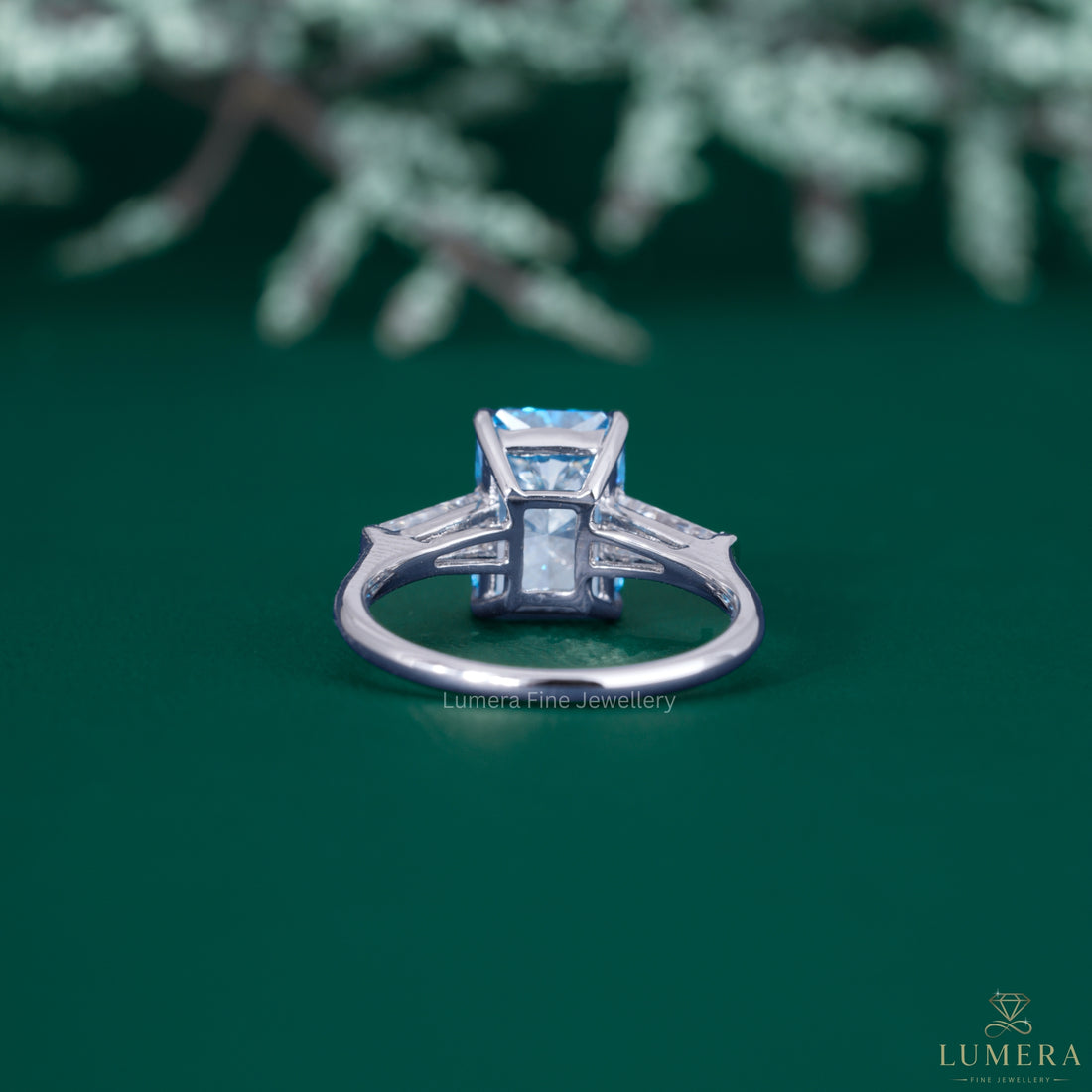 Three color stone engagement ring with color stone engagement ring.