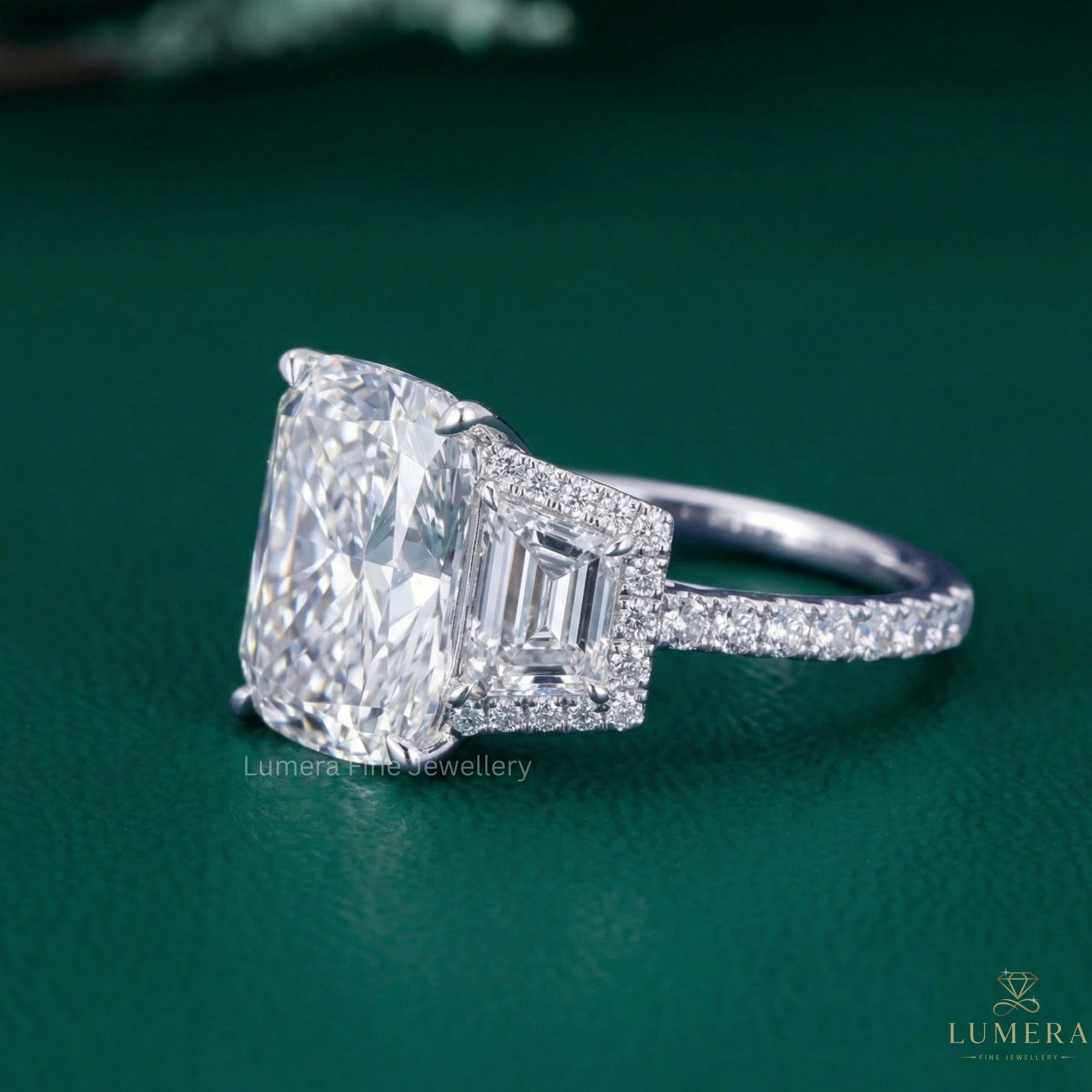 three stone ring with three stone cushion engagement ring.