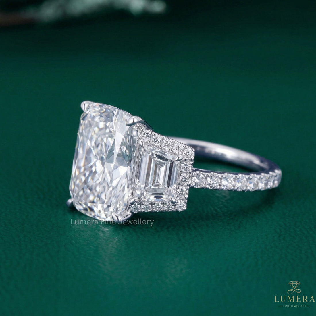 three stone ring with three stone cushion engagement ring.