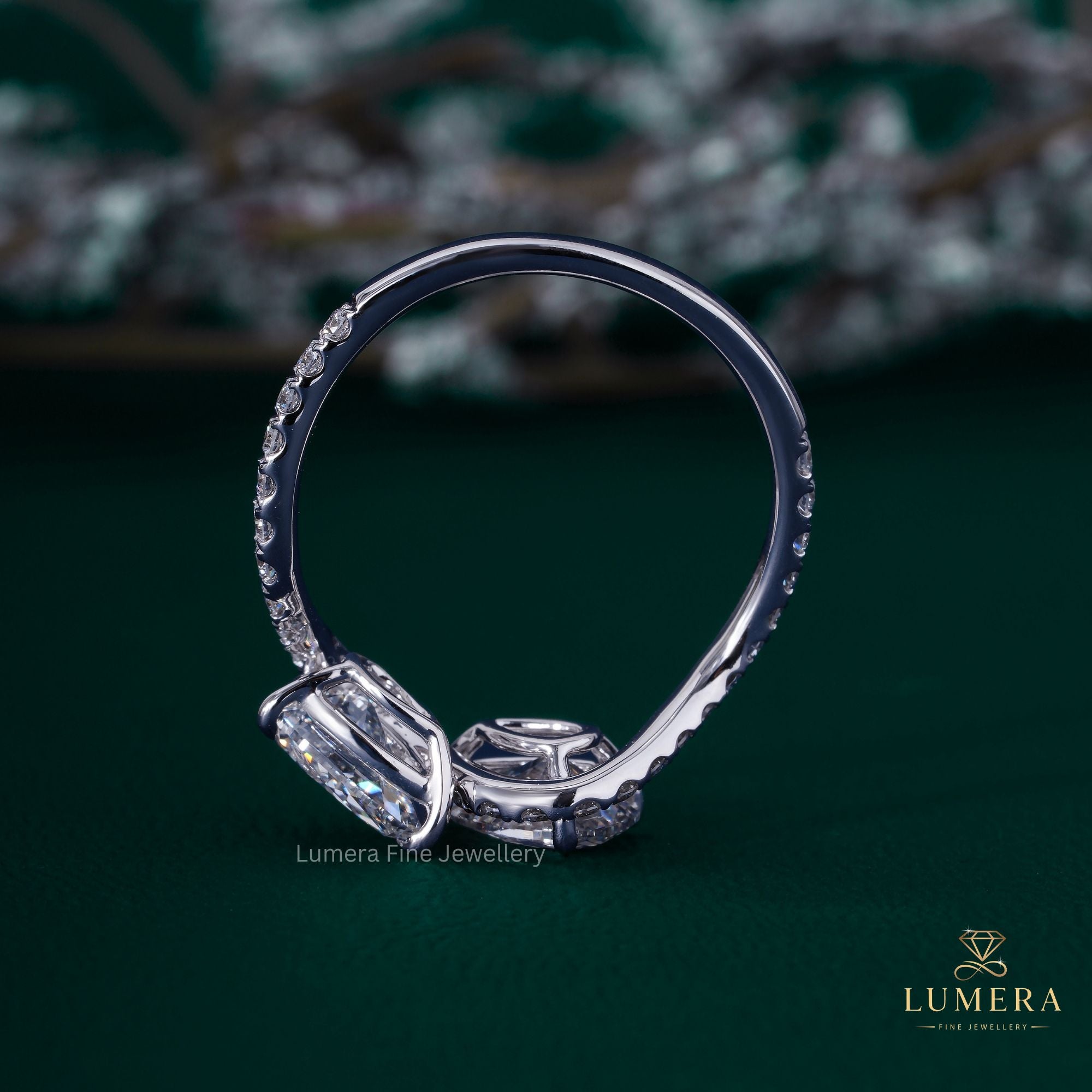 Wave engagement ring with pave diamond ring.
