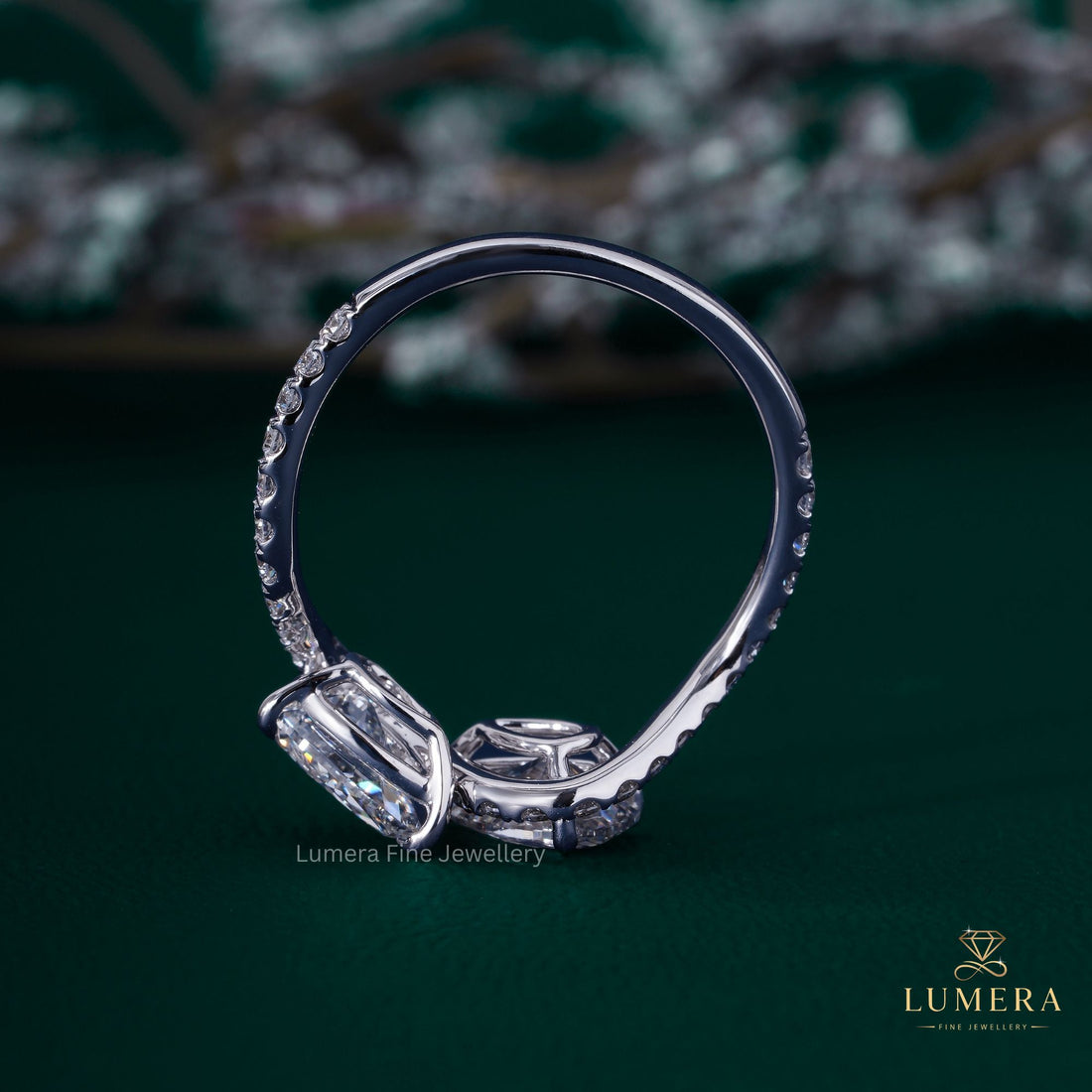 Wave engagement ring with pave diamond ring.
