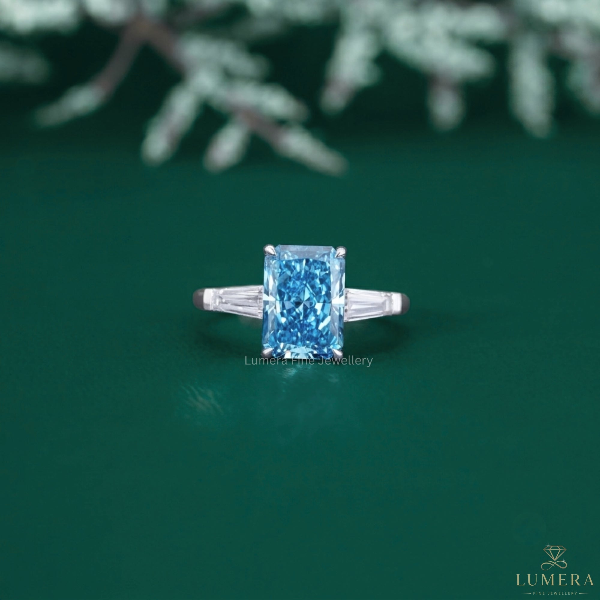 Blue diamond engagement ring with blue diamond ring.