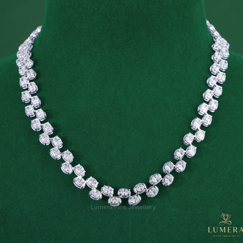 Double Line Zig Zag Oval Cut Diamond Tennis Neckalce