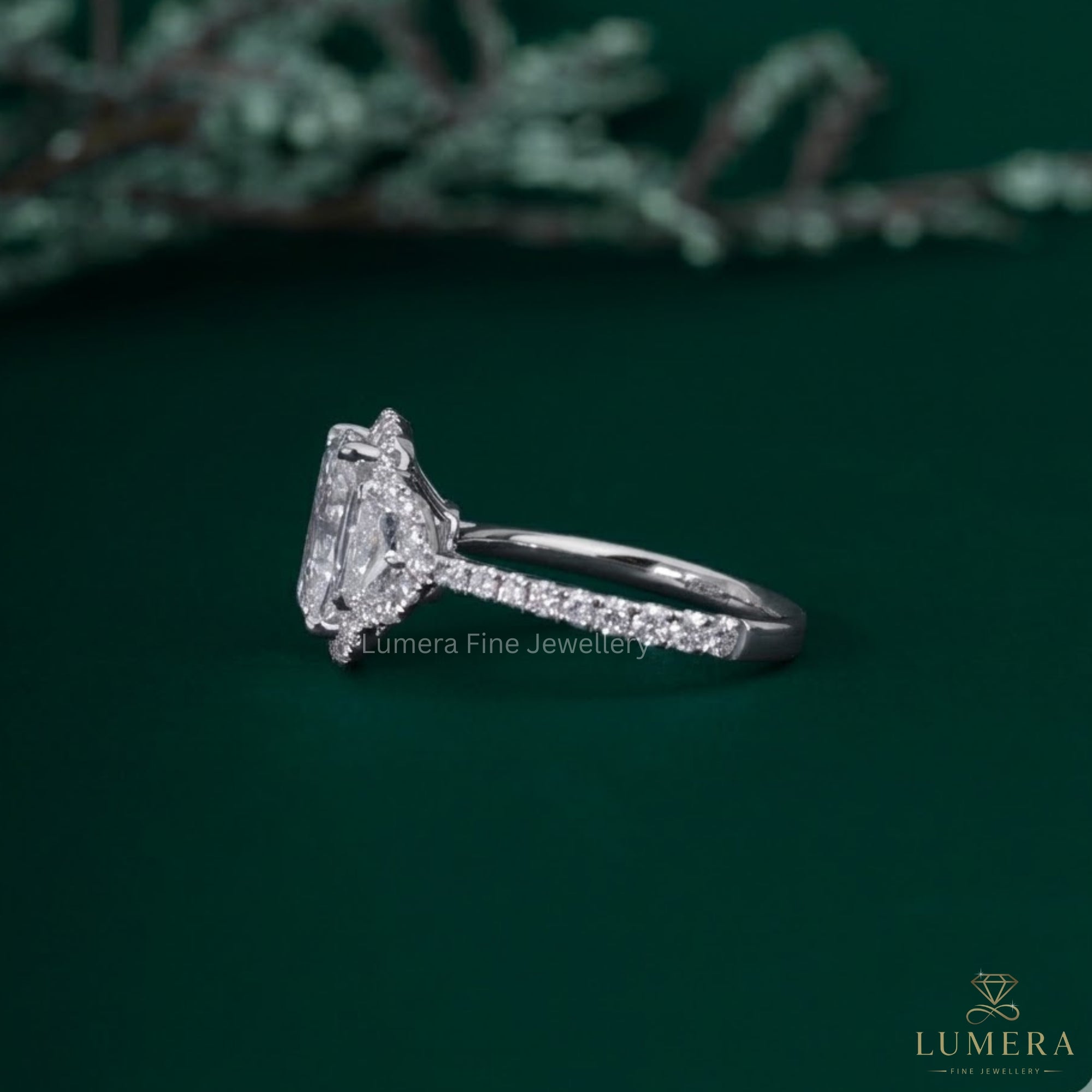 Pave diamond ring with Tapered shank ring.