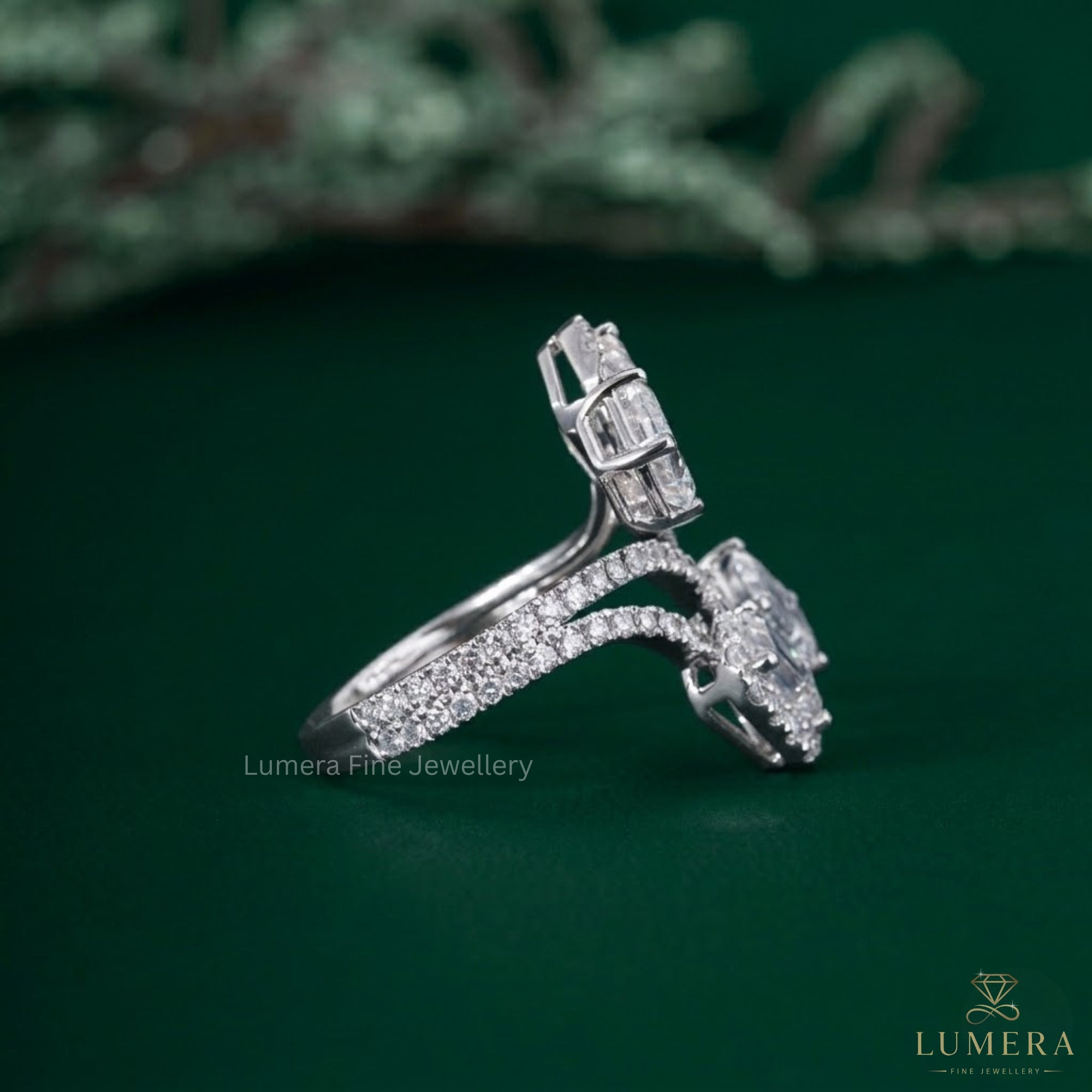 Pave setting ring with diamond pave setting.