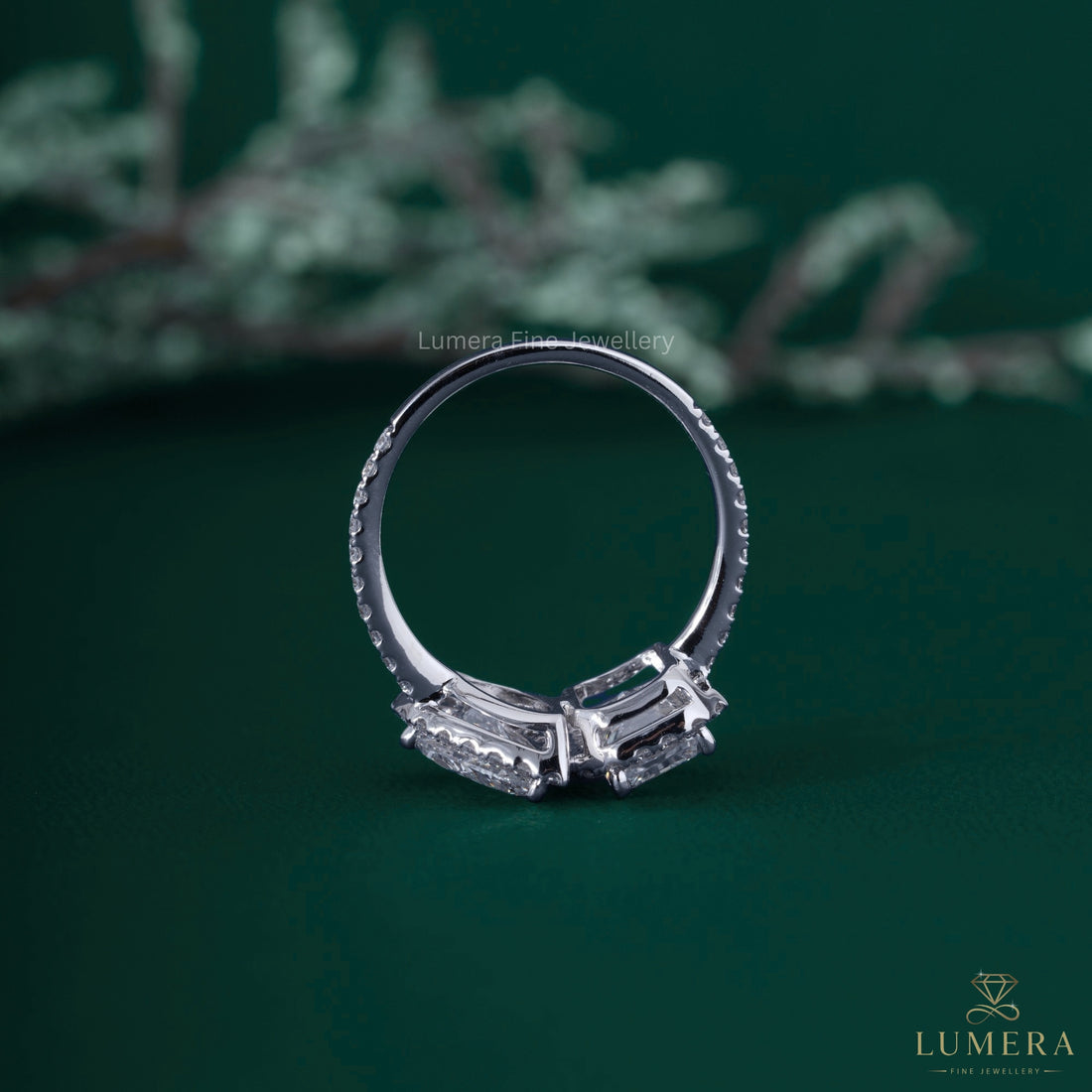 Two stone diamond ring with pave ring.