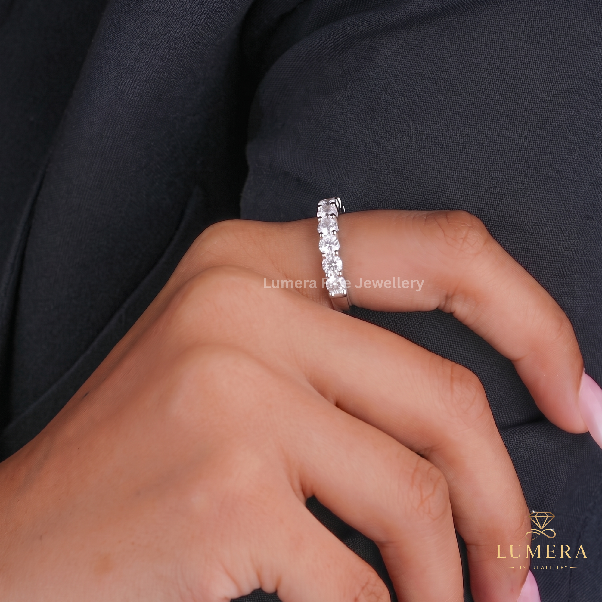 Stackable Set Round Diamond Half Eternity Band