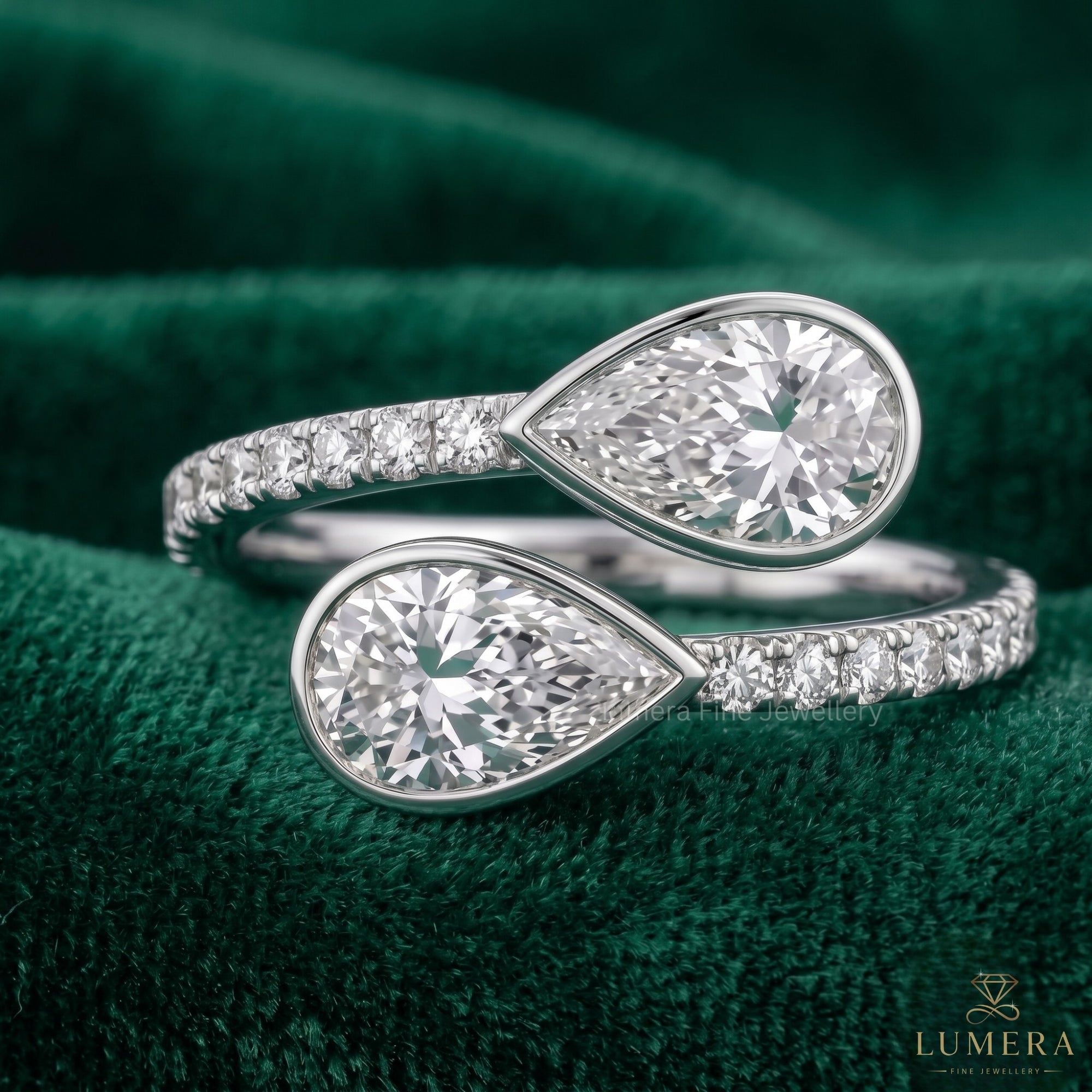 Bezel Set  Pear Toi Et Moi Engagement Ring