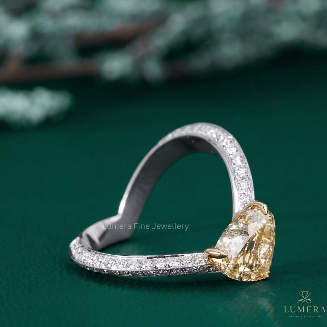 yellow engagement ring with two tone gold ring.