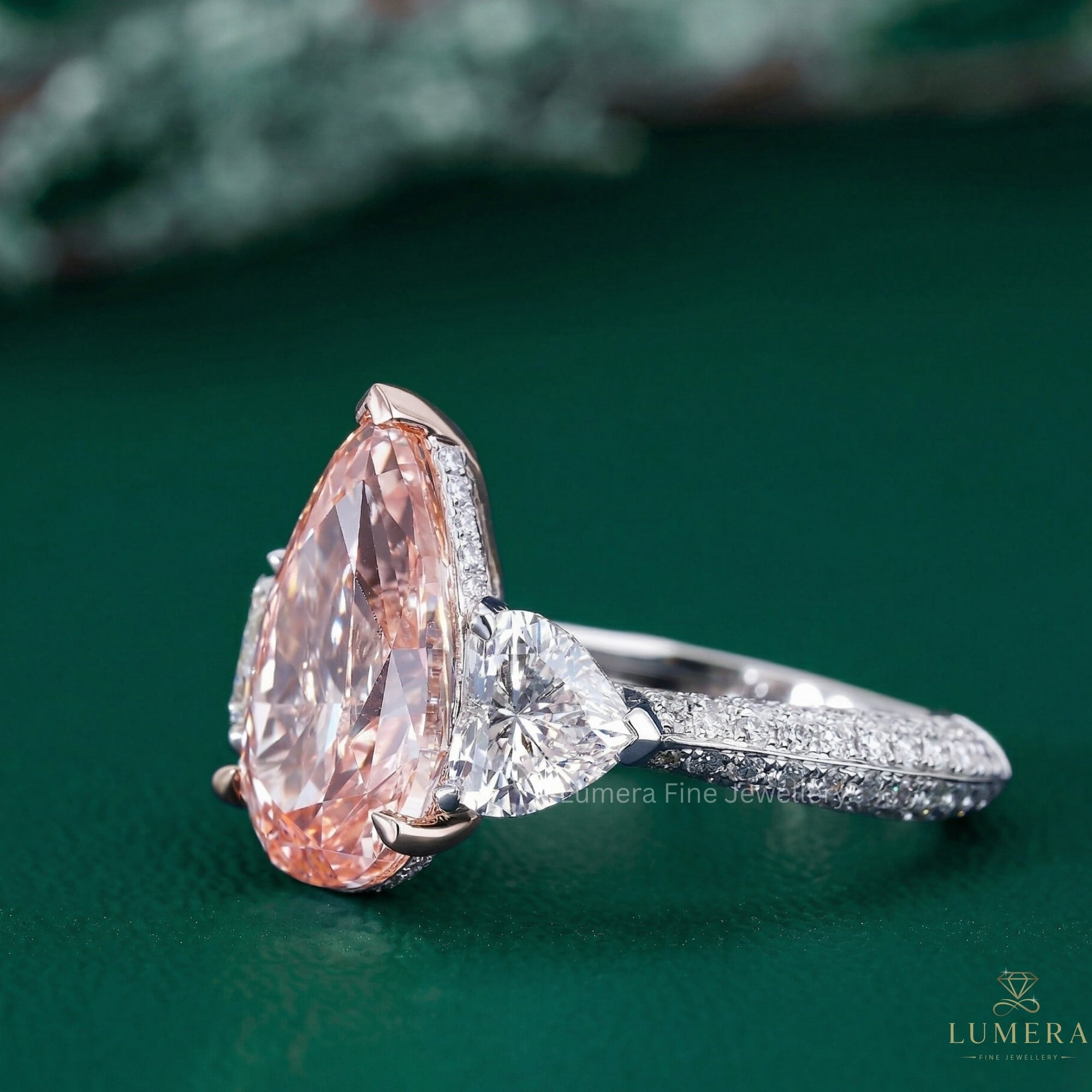 fancy pink diamond ring with hidden halo engagement ring.