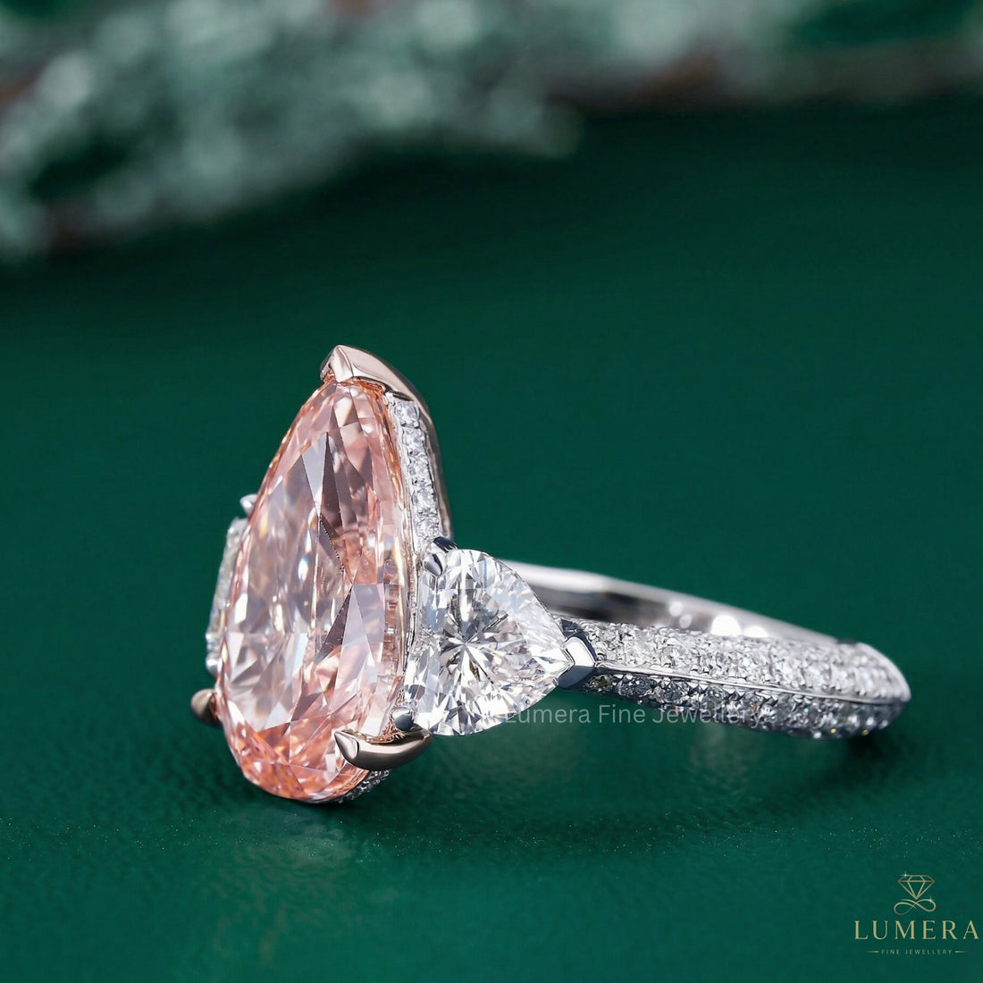fancy pink diamond ring with hidden halo engagement ring.