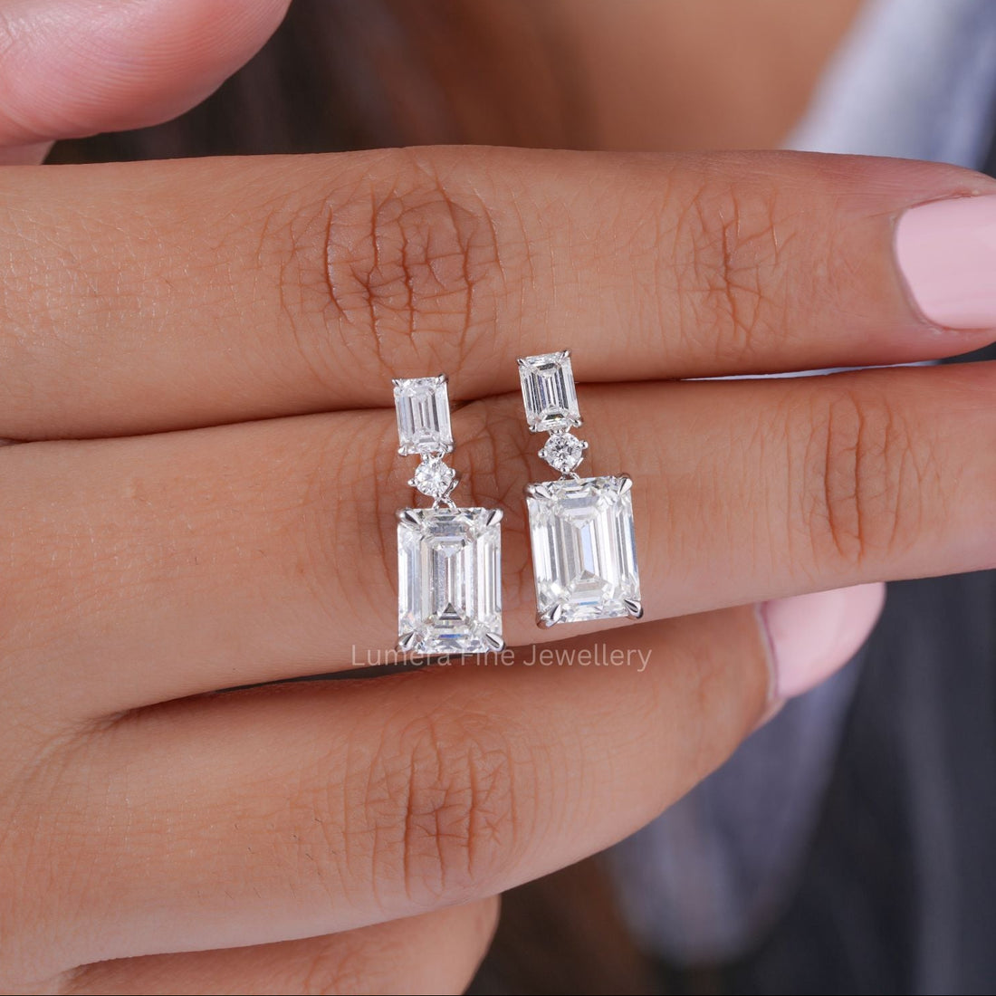 emerald cut earrings with Push back drop earrings.
