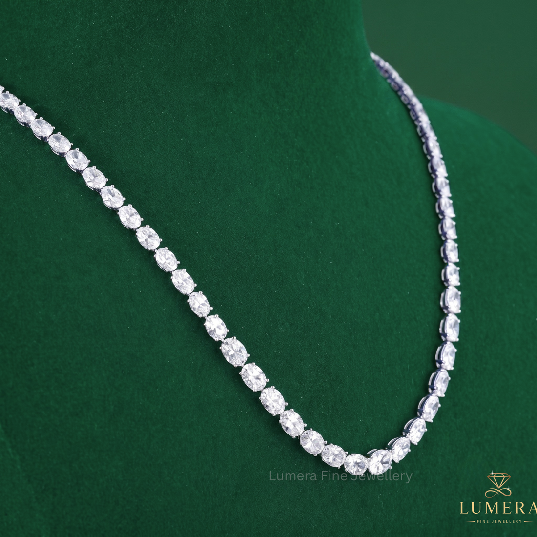 Diamond tennis necklaces for women styled as a stackable tennis necklace.