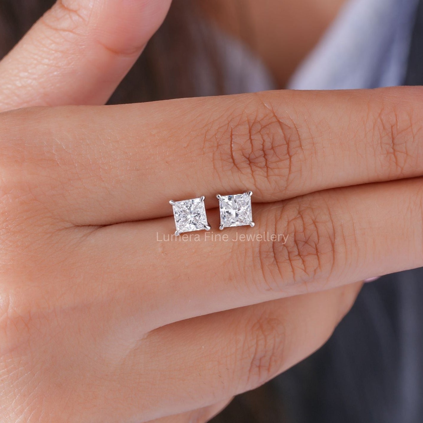 lumera earrings with princess cut earrings.
